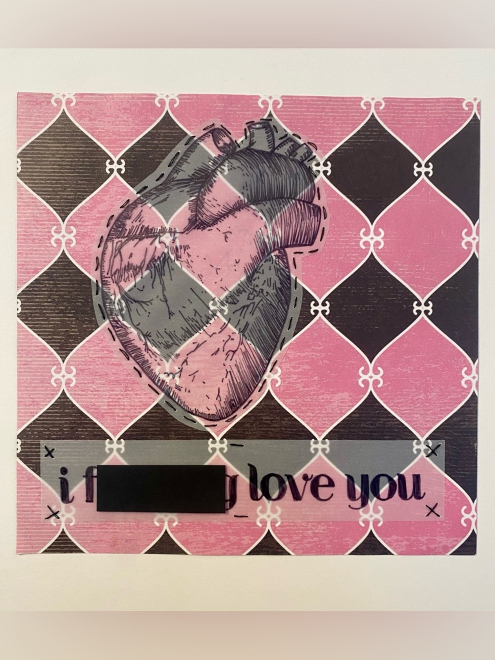 I F***ing Love You Collage Art, Handmade Anatomical Heart Illustration 8"x8 OOAK